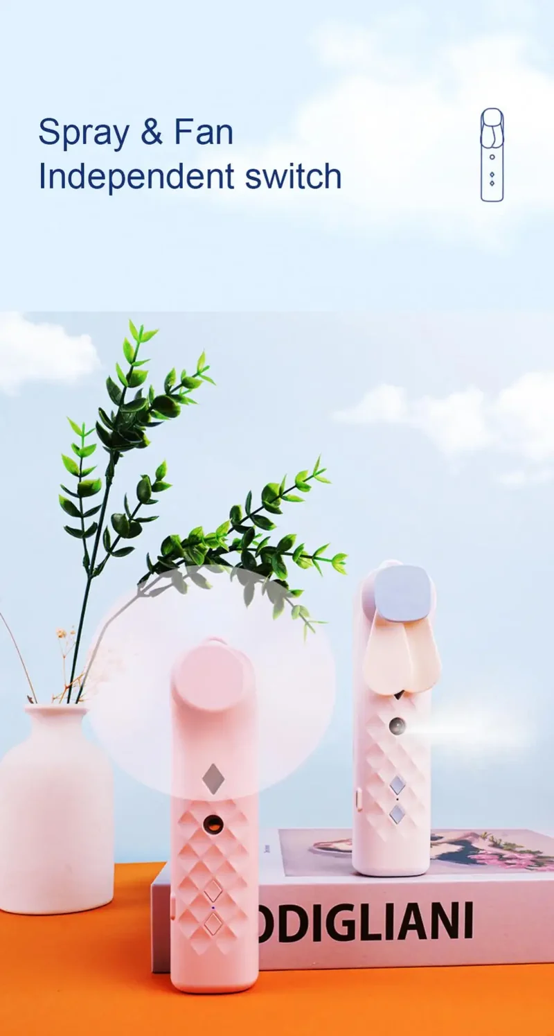2 In 1 Portable Fan Humidifier USB Rechargeable Handheld Fan Water Spray Fan Face Steamer Air Conditioner Cooling Fan