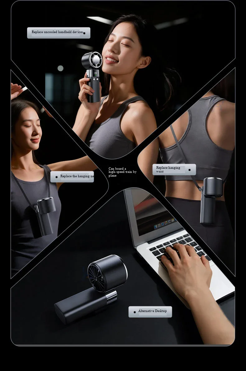 Handheld Fan with Semiconductor Cooling, Ice Compress, Ultra-Long Battery Life, Foldable Tabletop, Digital Display, Mini Fan
