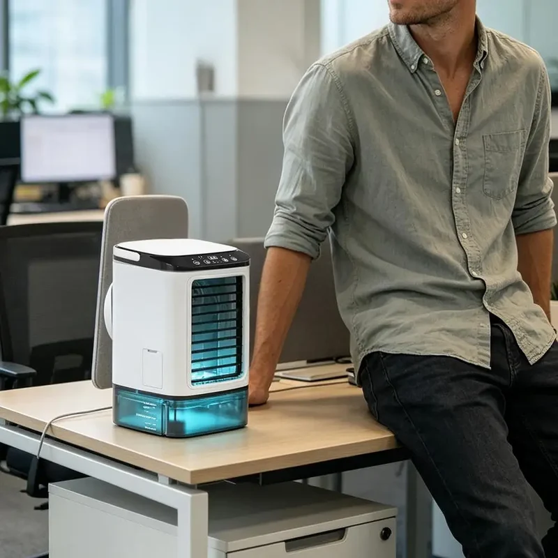 USB Mini Evaporative Air Cooler Desktop Spray Humidifier Fan 900ML Water Tank, Portable Water Cooling Fan for Home Office Use