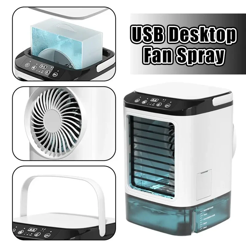 USB Mini Evaporative Air Cooler Desktop Spray Humidifier Fan 900ML Water Tank, Portable Water Cooling Fan for Home Office Use