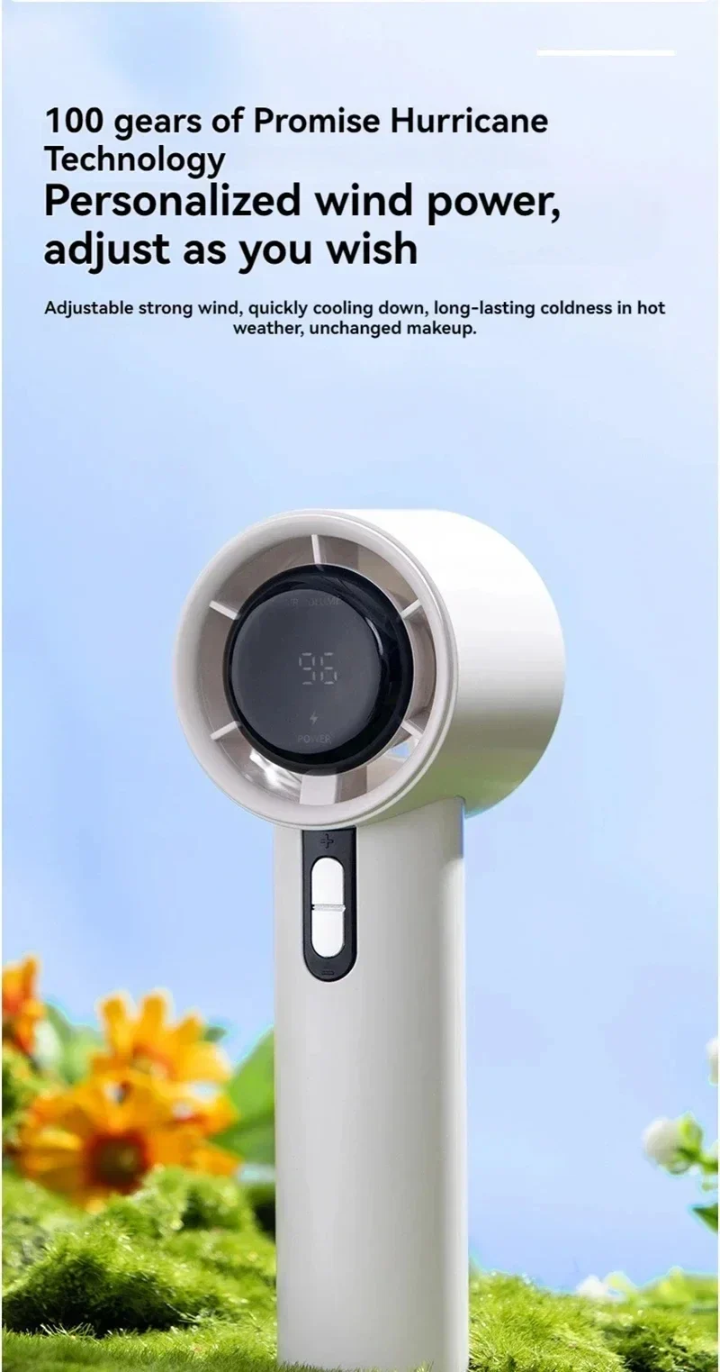 Lenovo Ultra Quiet 100 Speed Handheld Fan USB Rechargeable Portable Mini Turbo Fan for Office Outdoor Travel with LEDIndicator