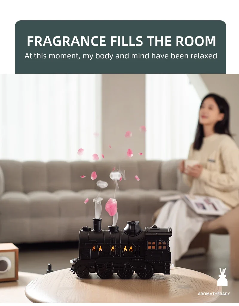Retro Mini Train Shape Aromatherapy Essential Oil Diffuser Ultrasonic Cool Mist Air Humidifier with Lamp Aroma Difusor Atomizer
