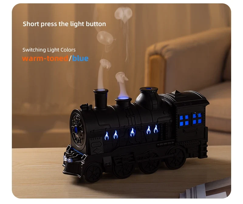 Retro Mini Train Shape Aromatherapy Essential Oil Diffuser Ultrasonic Cool Mist Air Humidifier with Lamp Aroma Difusor Atomizer