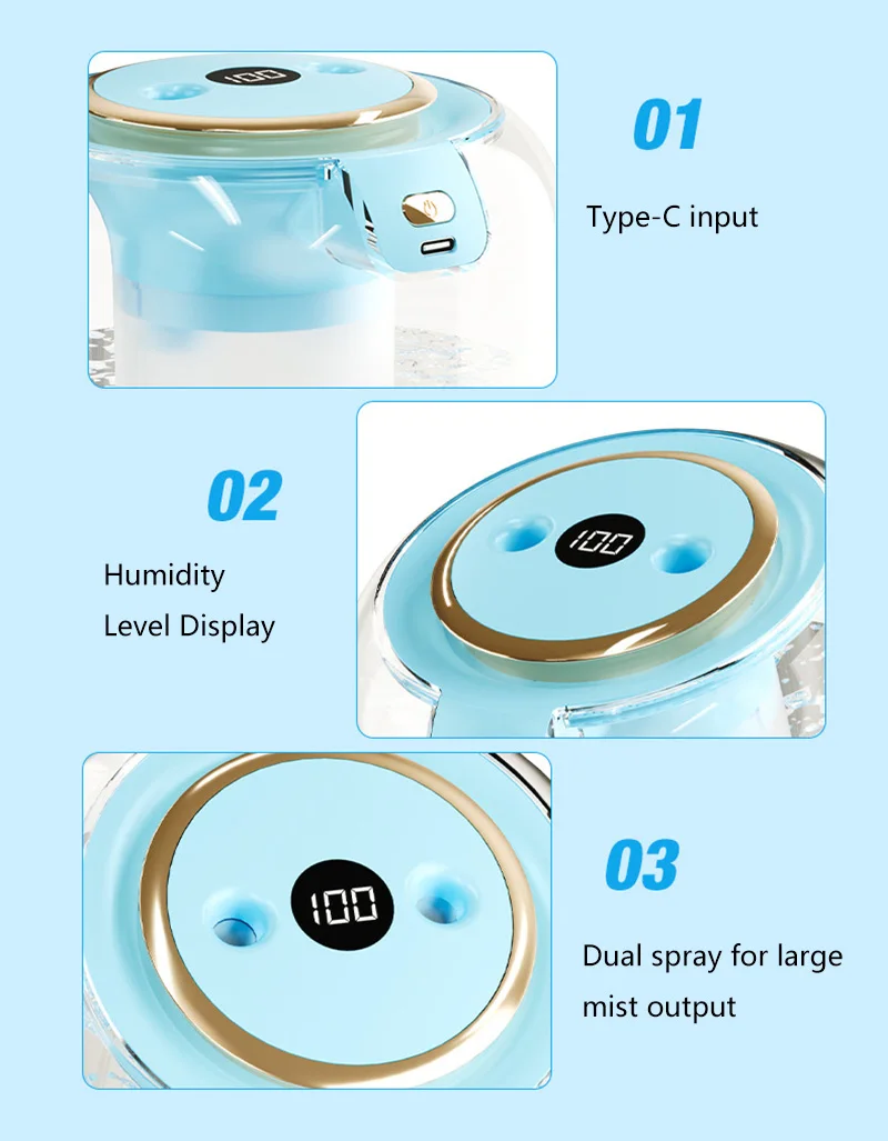 Humidifier USB Double Spray Quiet 2L Large Capacity Humidifier Home Dormitory Office Bedroom Desktop with Night Light