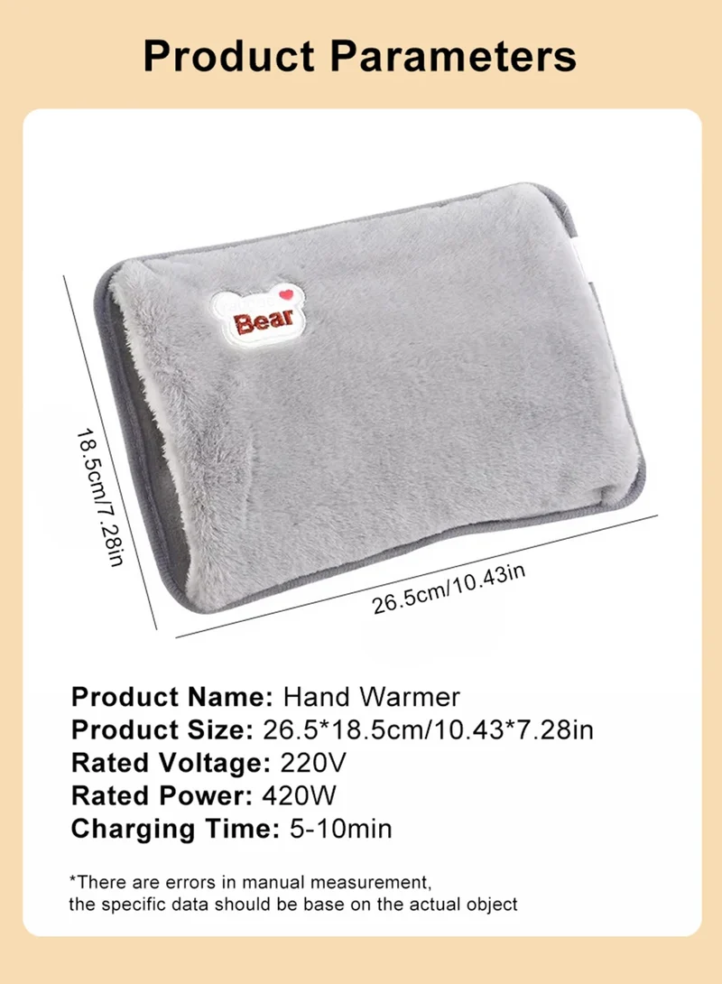 Hand Warmer Electric Hot Water Bag Soft Plush Hand Warmer Portable Heated Gloves Handwarmers Winter Hand Warmer 220V EU Plug
