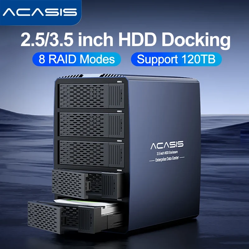 Acasis Hard Drive Docking Station 5 bay SATA HDD Docking Station Aluminum HDD Case Support 8 Raid Mode for 2.5/3.5 inch HDD/SSD