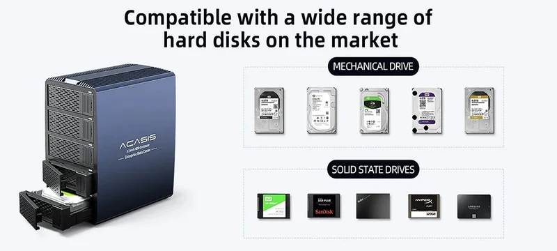 Acasis Hard Drive Docking Station 5 bay SATA HDD Docking Station Aluminum HDD Case Support 8 Raid Mode for 2.5/3.5 inch HDD/SSD