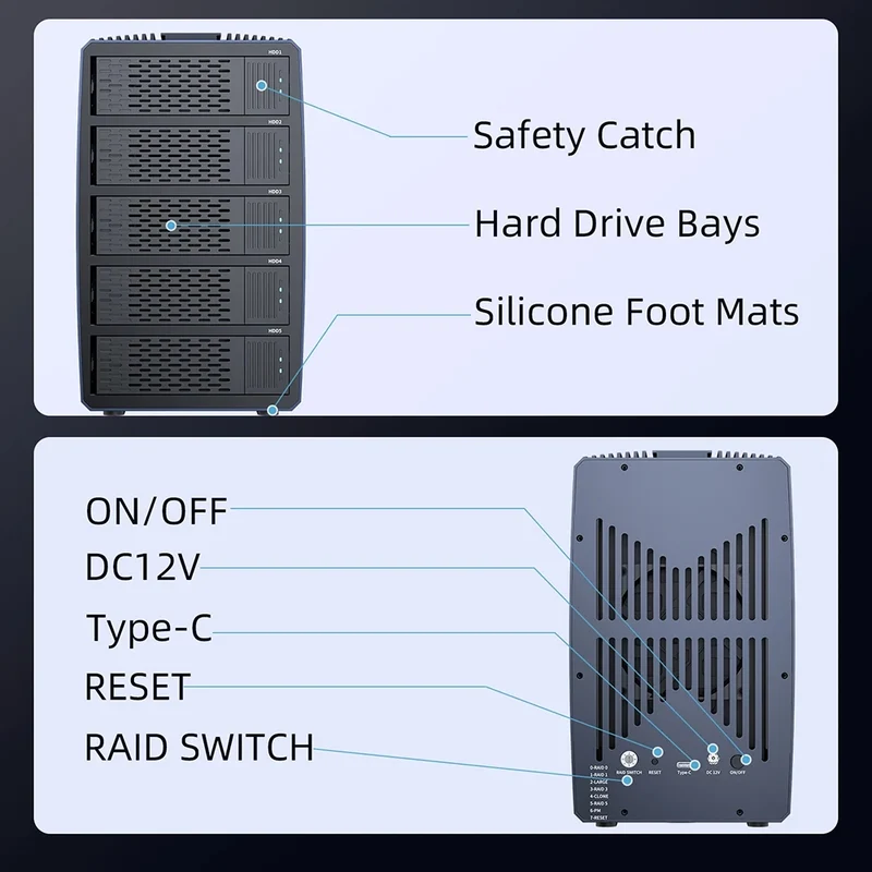 Acasis Hard Drive Docking Station 5 bay SATA HDD Docking Station Aluminum HDD Case Support 8 Raid Mode for 2.5/3.5 inch HDD/SSD