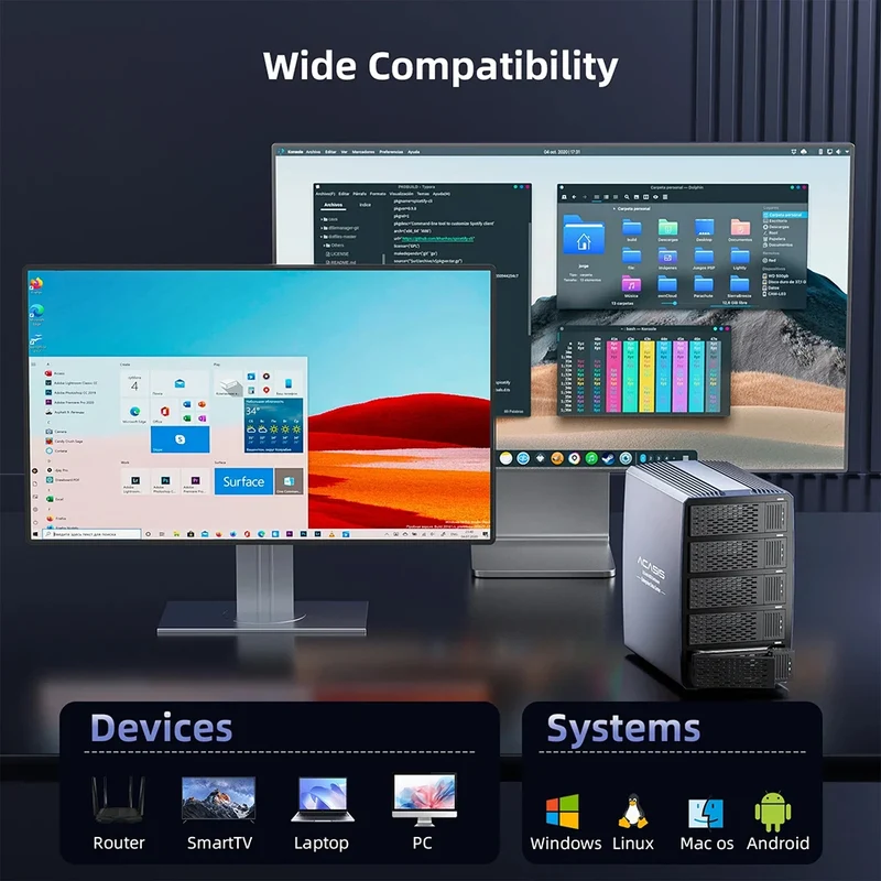 Acasis Hard Drive Docking Station 5 bay SATA HDD Docking Station Aluminum HDD Case Support 8 Raid Mode for 2.5/3.5 inch HDD/SSD