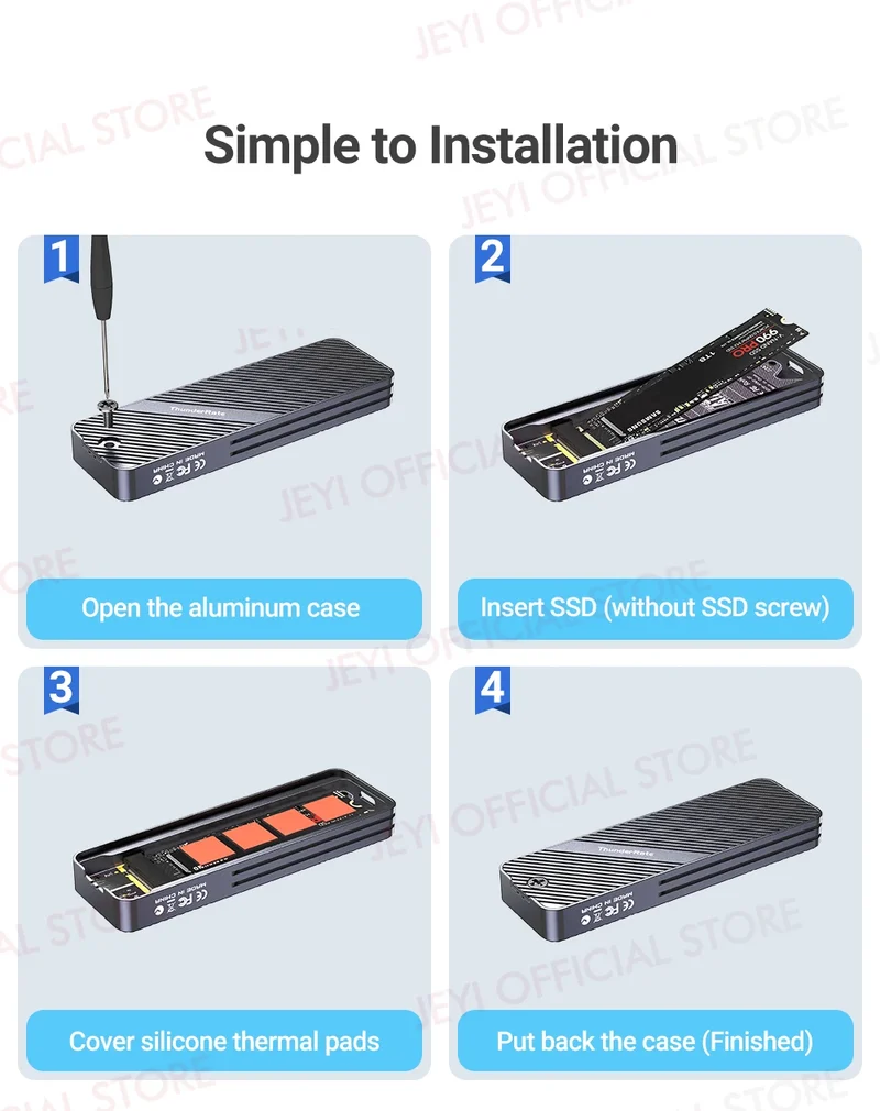 JEYI Visual Smart M.2 NVMe NGFF SSD Enclosure, Supports 5s Write Protection, 3s Re-connect, USB 3.2 Gen2 10Gbps, UASP Trim
