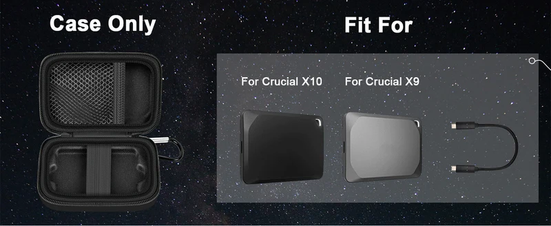Carrying Case Compatible with Crucial X10/ X9 Pro 4TB/ 2TB/ 1TB Portable SSD, External Solid State Drive Hard Storage Holder Bag