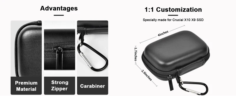 Carrying Case Compatible with Crucial X10/ X9 Pro 4TB/ 2TB/ 1TB Portable SSD, External Solid State Drive Hard Storage Holder Bag