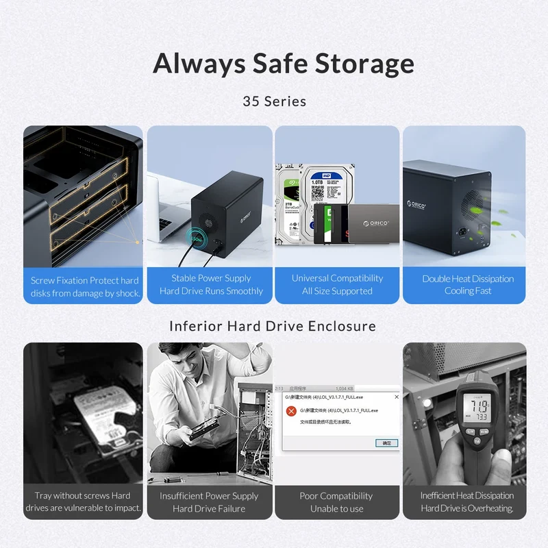 ORICO 35 Series 5 Bay HDD Docking Station With Dual Chip 150W Built-in Power Hard Drive Case for Altcoins Mining