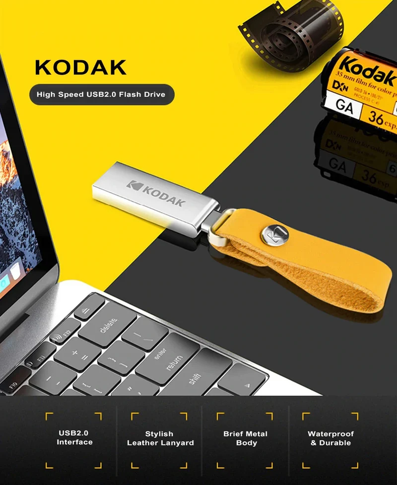 KODAK USB 2.0 Flash Drive 128GB 64GB 32GB Pen Drive Waterproof Mini Memory Stick Leather Metal U Disk