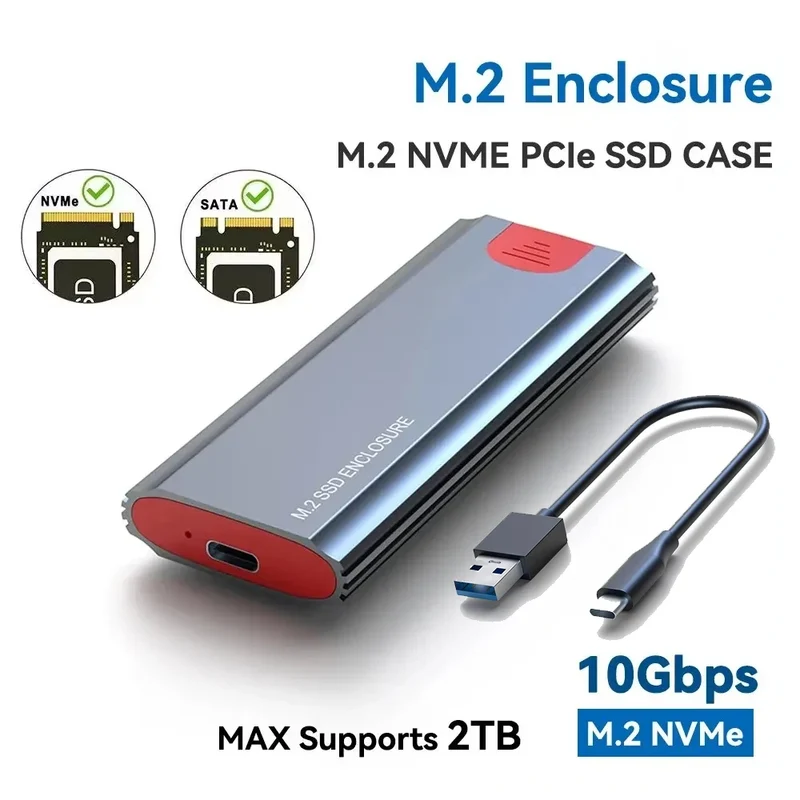 M2 NVMe SATA SSD Case 10Gbps SSD Box M.2 NVME NGFF SSD to USB 3.1 Enclosure Type-A to Type-C Cable for M.2 SSD PC Accessories