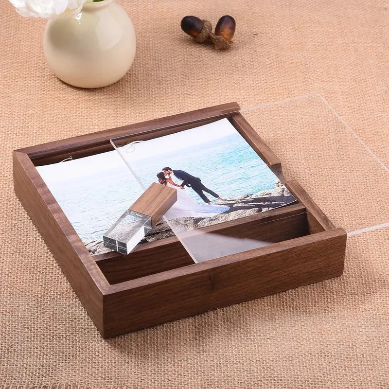 Walnut Album Box USB Flash Drives 128GB Photography Studio Memory Stick 64GB Free Custom Logo Pen Drive 32GB 16GB Wedding Gift