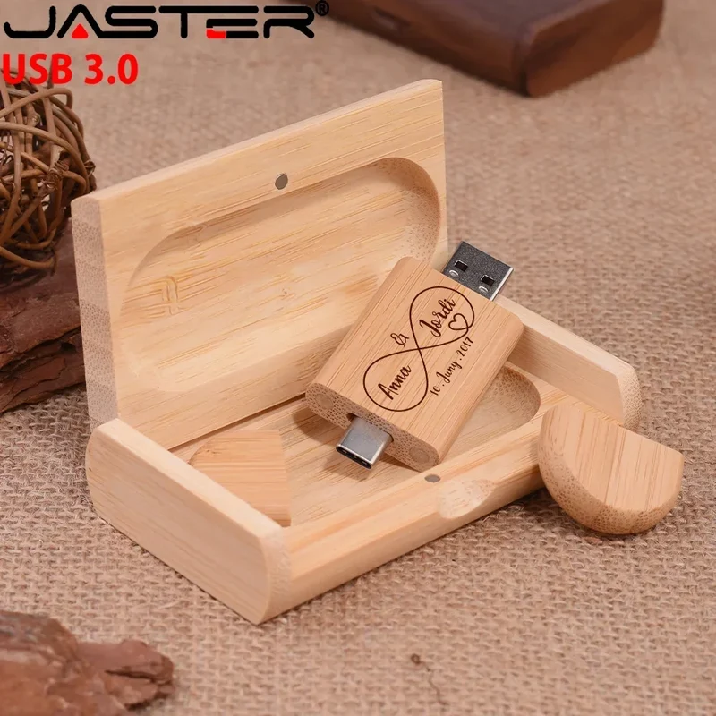 2 IN 1 TYPE-C USB 3.0 Flash Drive 128GB Free Custom Logo Pen Drive 64GB Wooden Pendant Memory Stick 32GB Creative Wedding Gift