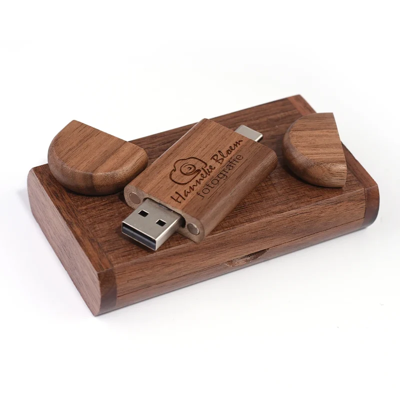 2 IN 1 TYPE-C USB 3.0 Flash Drive 128GB Free Custom Logo Pen Drive 64GB Wooden Pendant Memory Stick 32GB Creative Wedding Gift