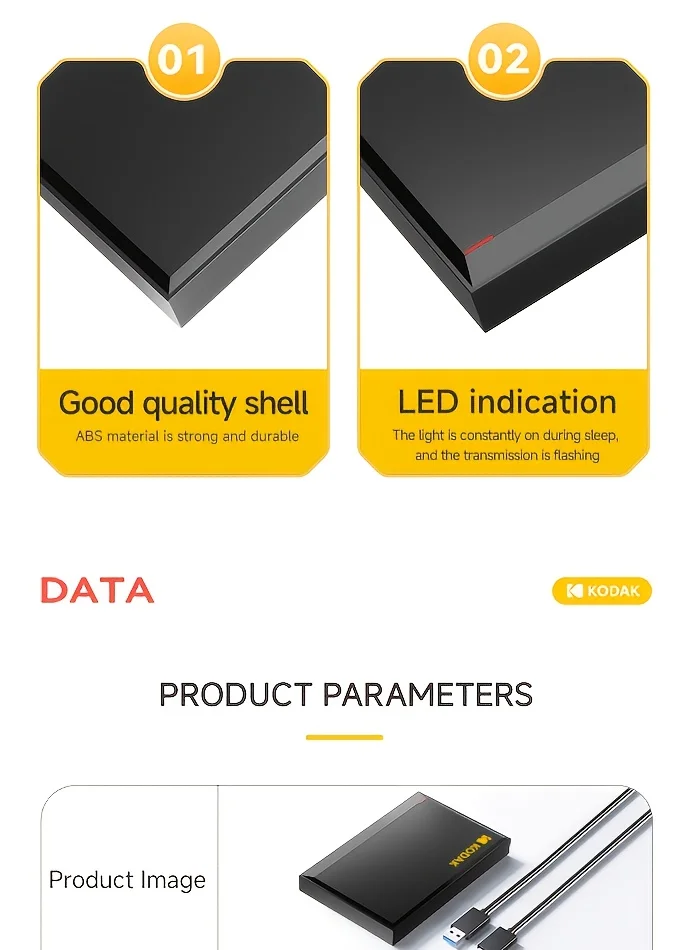 KODAK P190 Portable External Hard Drive 500GB 1TB USB 3.0 HDD Mechanical Mobile Disk for PC Laptop Gaming Storage