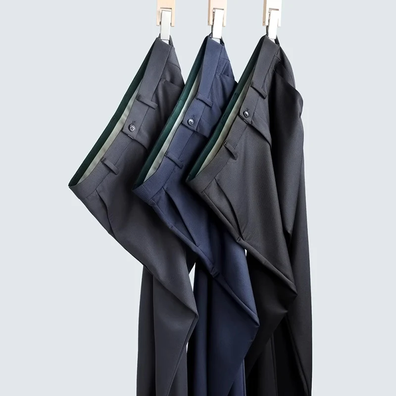 Business Pants Men's Casual Pants Summer Ultra-thin Stretch Ice Silk Men's Pants Middle-aged Loose Straight Suit Pants
