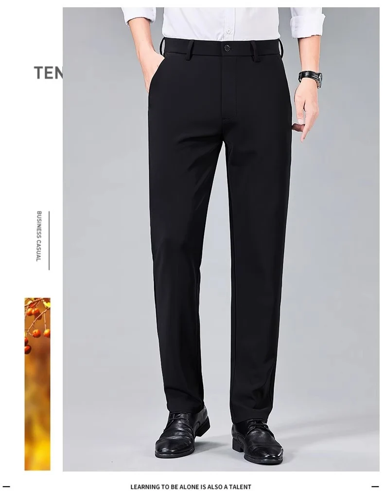 Business Pants Men's Casual Pants Summer Ultra-thin Stretch Ice Silk Men's Pants Middle-aged Loose Straight Suit Pants
