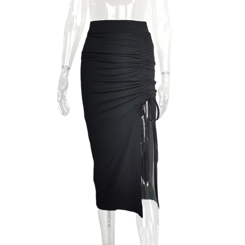 European and American Cross-border Fashion Women's Clothing 2022 Independent Station Summer Hot Season New High Waist Split Slim Fold Skirt