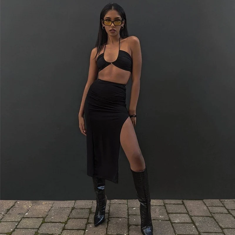 European and American Cross-border Fashion Women's Clothing 2022 Independent Station Summer Hot Season New High Waist Split Slim Fold Skirt