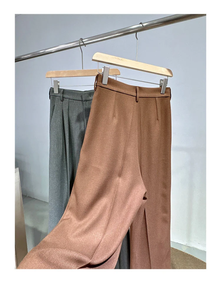 Spring and Autumn New Style Old Money Style Brown Coffee Color Suit Pants for Women, Wide-Leg Pants with Drape Effect, Slimming, Extended Length for Tall Individuals, Straight-Leg Pants