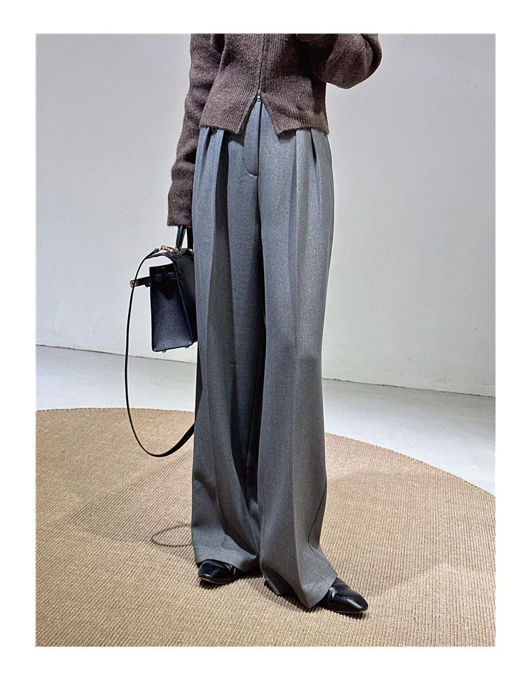 Spring and Autumn New Style Old Money Style Brown Coffee Color Suit Pants for Women, Wide-Leg Pants with Drape Effect, Slimming, Extended Length for Tall Individuals, Straight-Leg Pants