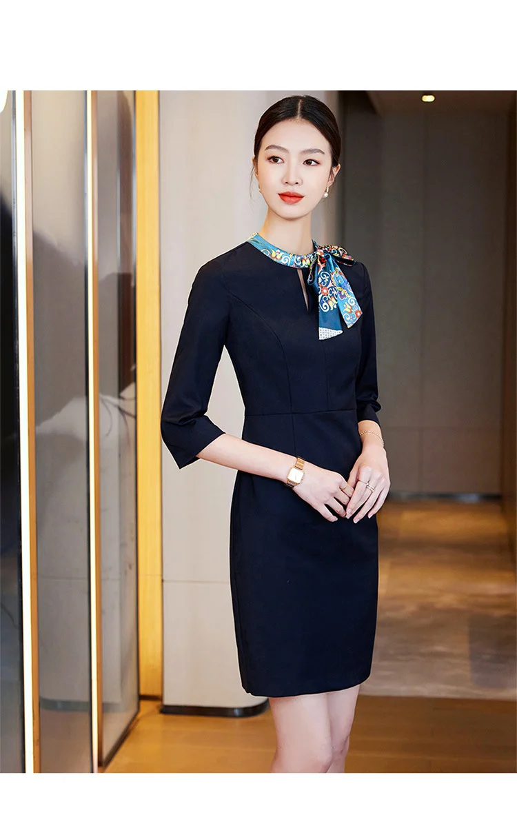 2023 Summer Fashion Temperament Stewardess Uniform Sleeve Business Wear Women's dress Hotel Jewelry Store Work Clothes