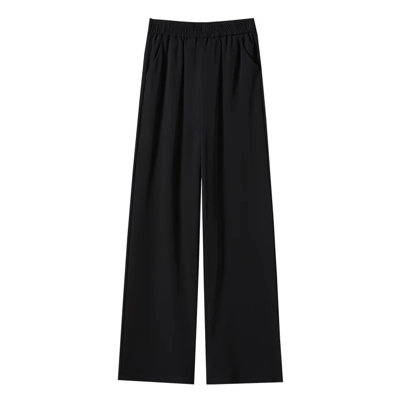 Ice Silk Thin Narrow Wide-Leg Suit Pants for Women, Summer Casual Pear-Shaped Body Slimming Drape Straight Sunscreen Pants