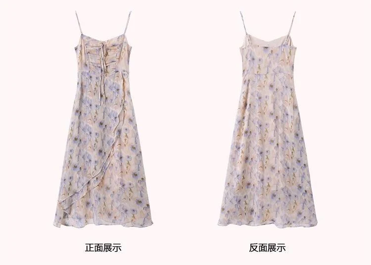 French Style Waisted Gentle Floral dress Women's Seaside Beach Vacation Fairy dress Elegant Pure Slip Dress