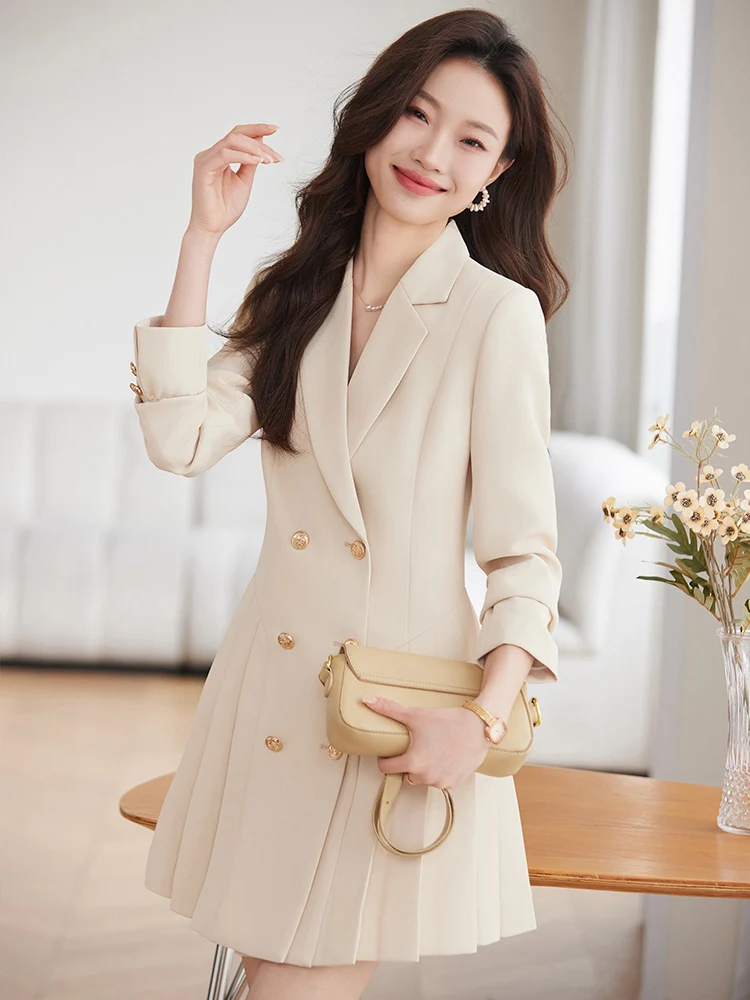 French Hepburn Style Small Black Dress High Sense High Cold Royal Sister Fried Street Small Fragrance Style Pleated Professional Suit dress Summer