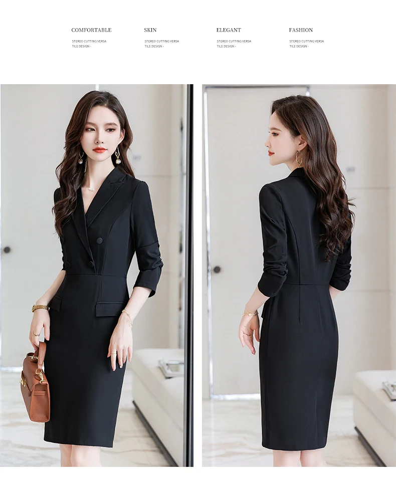 French Hepburn Style Small Black Dress High Sense High Cold Royal Sister Fried Street Small Fragrance Style Pleated Professional Suit dress Summer