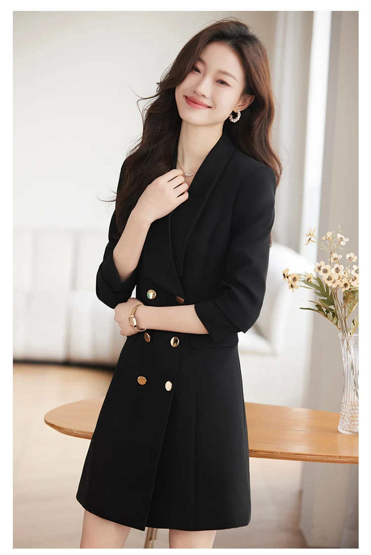 French Hepburn Style Small Black Dress High Sense High Cold Royal Sister Fried Street Small Fragrance Style Pleated Professional Suit dress Summer