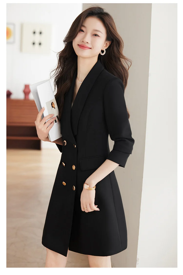 French Hepburn Style Small Black Dress High Sense High Cold Royal Sister Fried Street Small Fragrance Style Pleated Professional Suit dress Summer