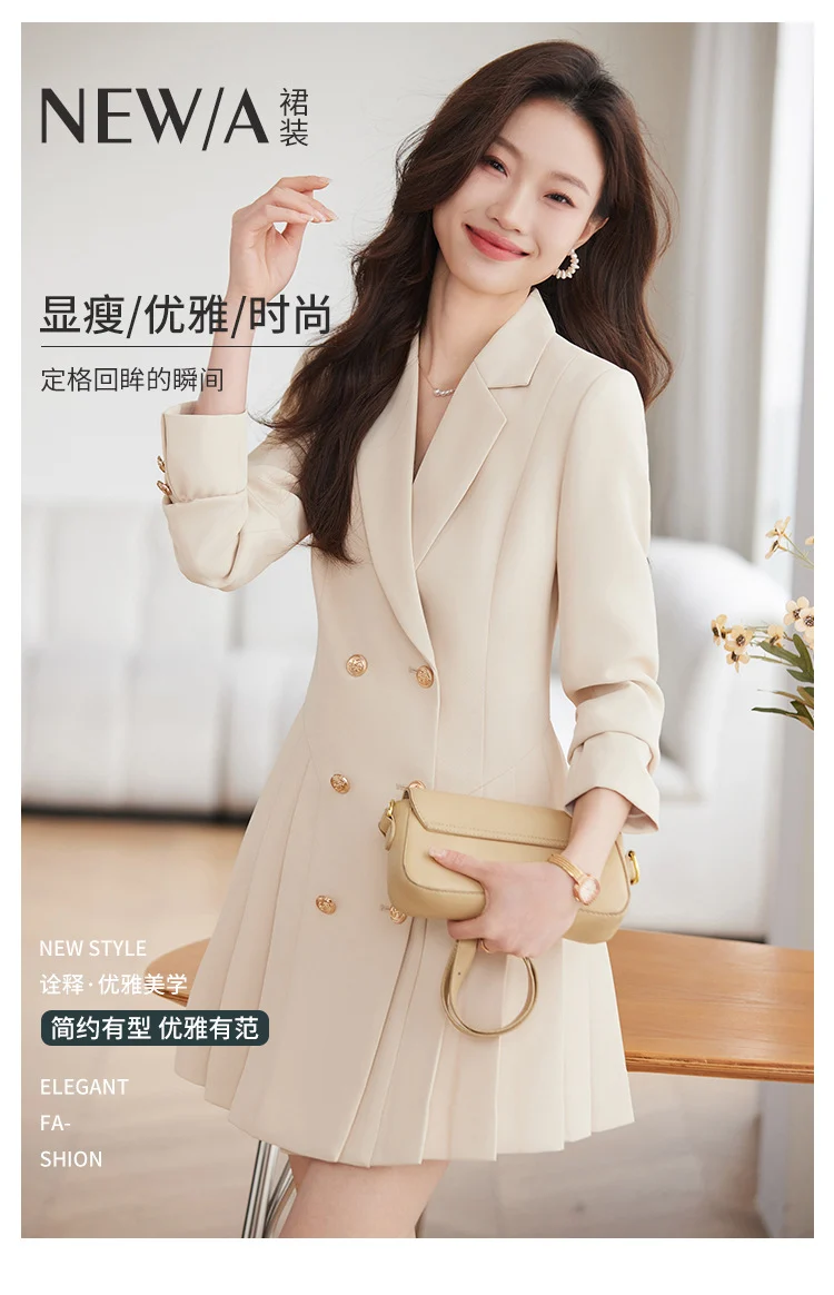 French Hepburn Style Small Black Dress High Sense High Cold Royal Sister Fried Street Small Fragrance Style Pleated Professional Suit dress Summer