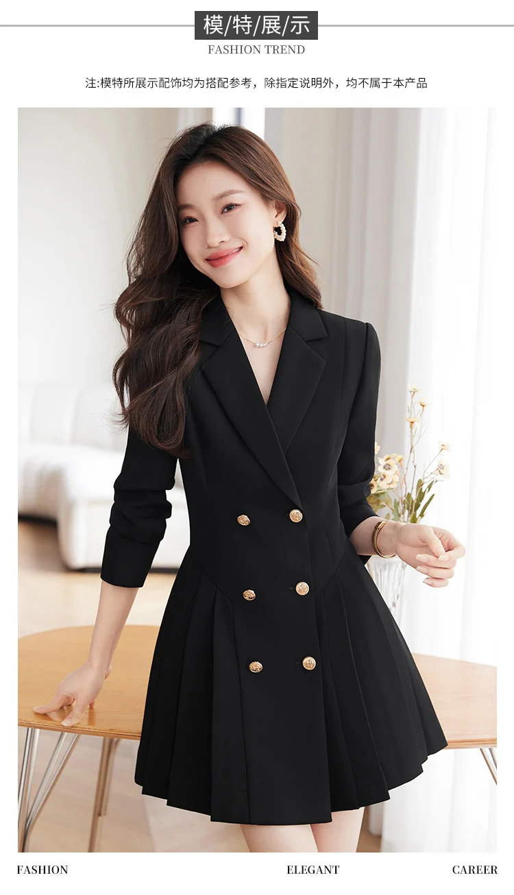 French Hepburn Style Small Black Dress High Sense High Cold Royal Sister Fried Street Small Fragrance Style Pleated Professional Suit dress Summer