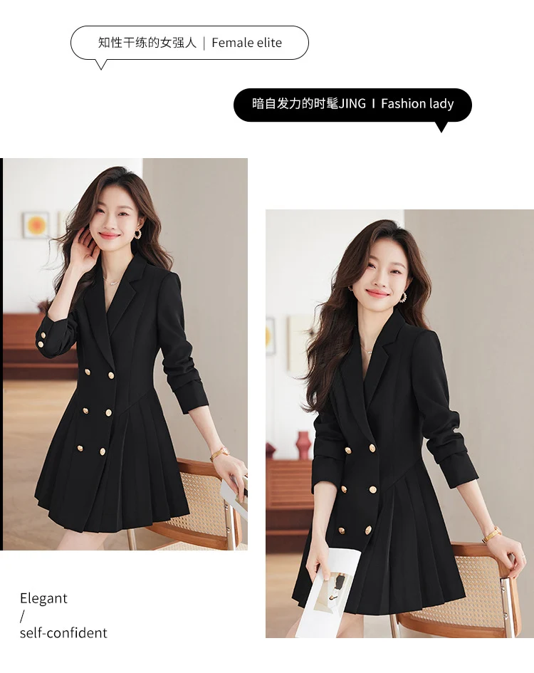 French Hepburn Style Small Black Dress High Sense High Cold Royal Sister Fried Street Small Fragrance Style Pleated Professional Suit dress Summer