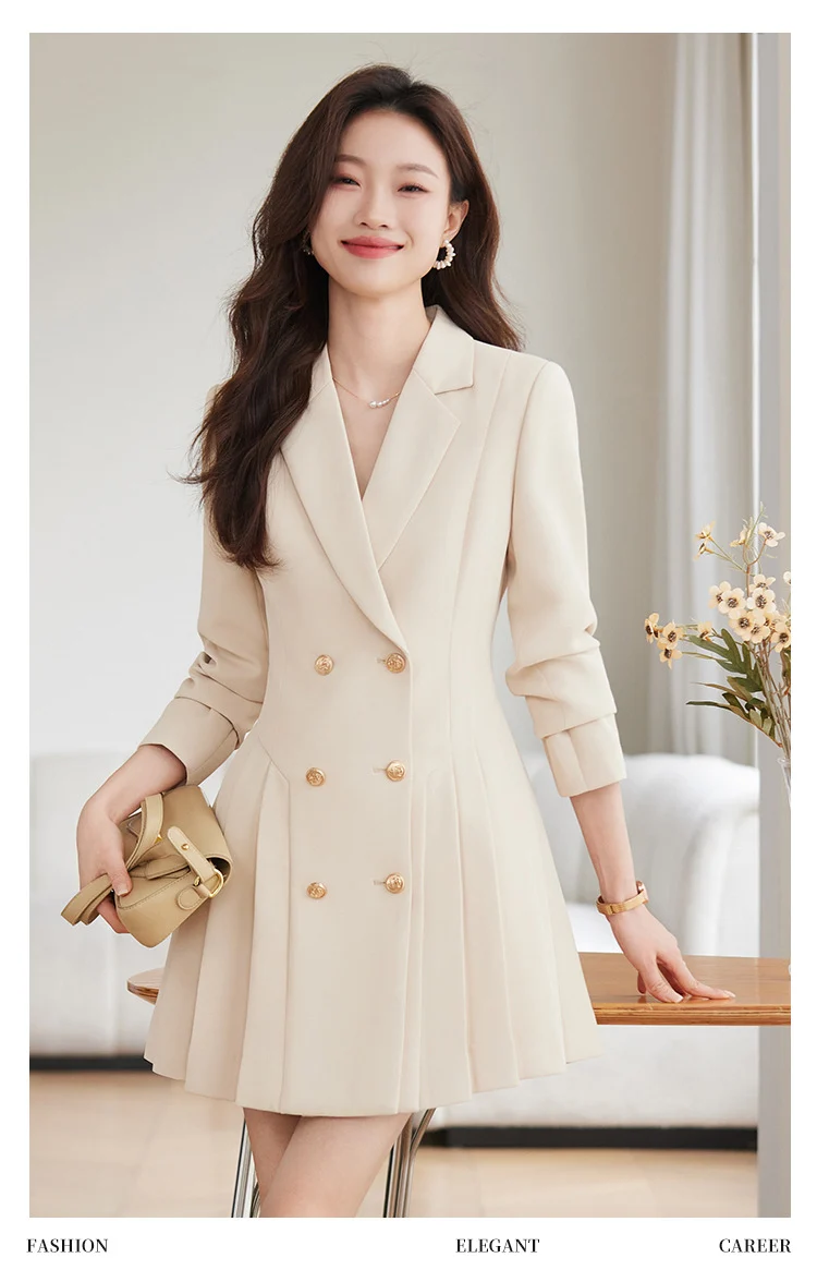 French Hepburn Style Small Black Dress High Sense High Cold Royal Sister Fried Street Small Fragrance Style Pleated Professional Suit dress Summer