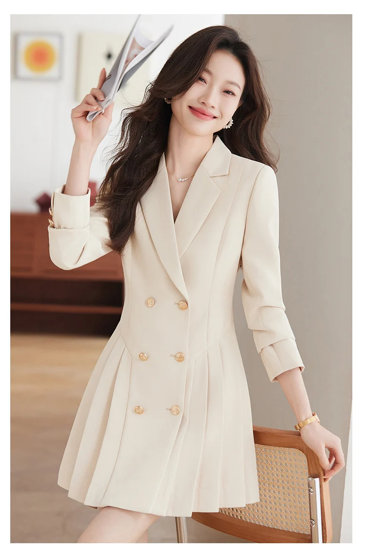 French Hepburn Style Small Black Dress High Sense High Cold Royal Sister Fried Street Small Fragrance Style Pleated Professional Suit dress Summer