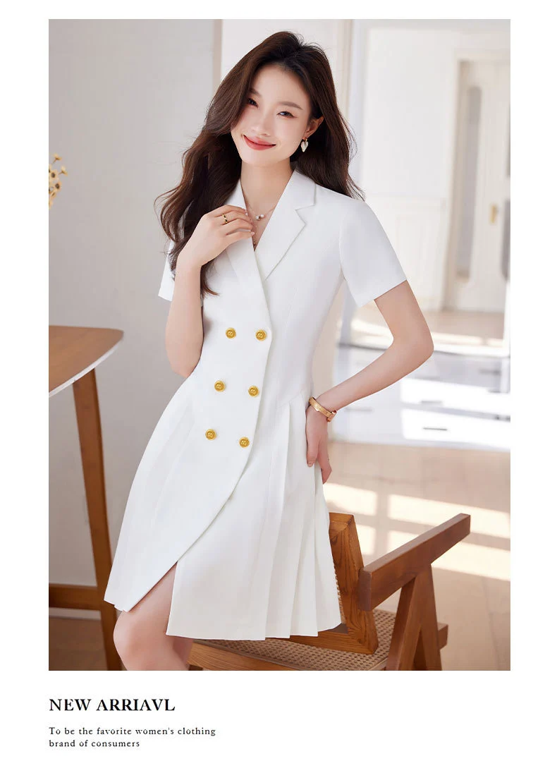 French Hepburn Style Small Black Dress High Sense High Cold Royal Sister Fried Street Small Fragrance Style Pleated Professional Suit dress Summer