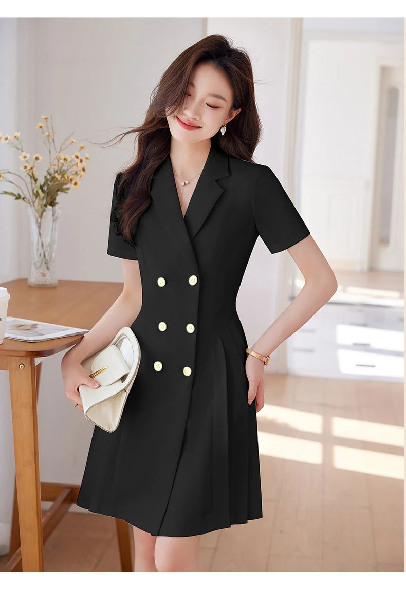 French Hepburn Style Small Black Dress High Sense High Cold Royal Sister Fried Street Small Fragrance Style Pleated Professional Suit dress Summer