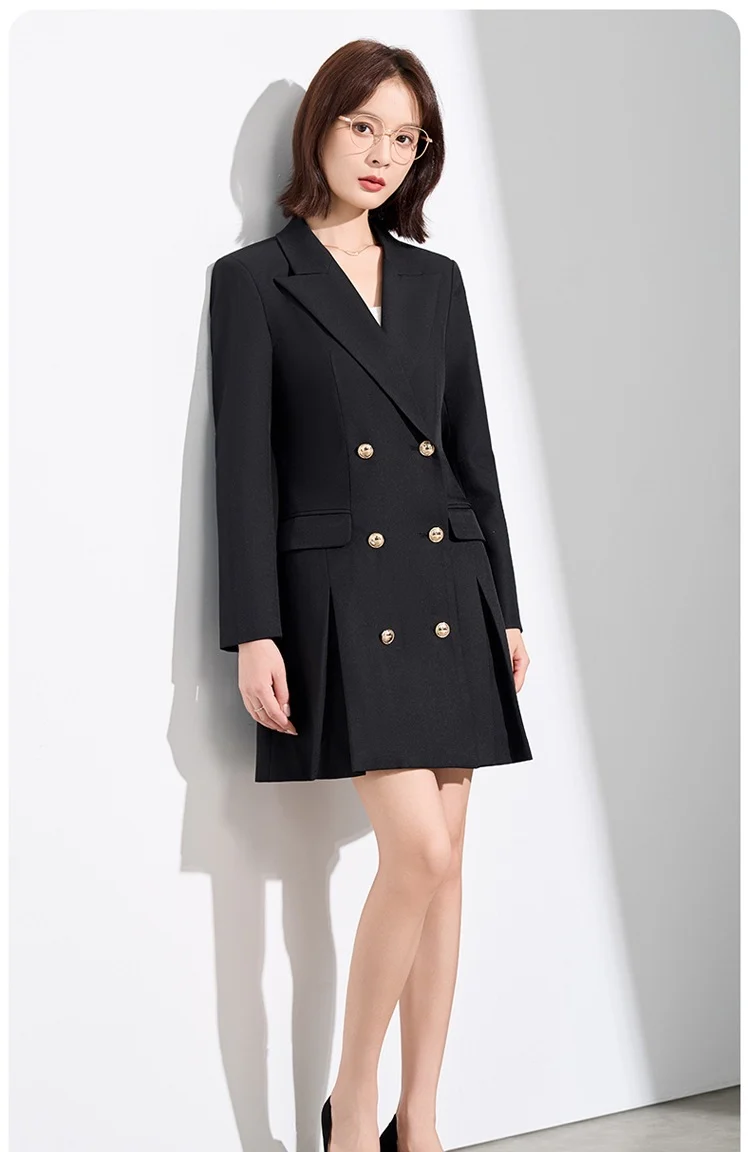 French Hepburn Style Small Black Dress High Sense High Cold Royal Sister Fried Street Small Fragrance Style Pleated Professional Suit dress Summer