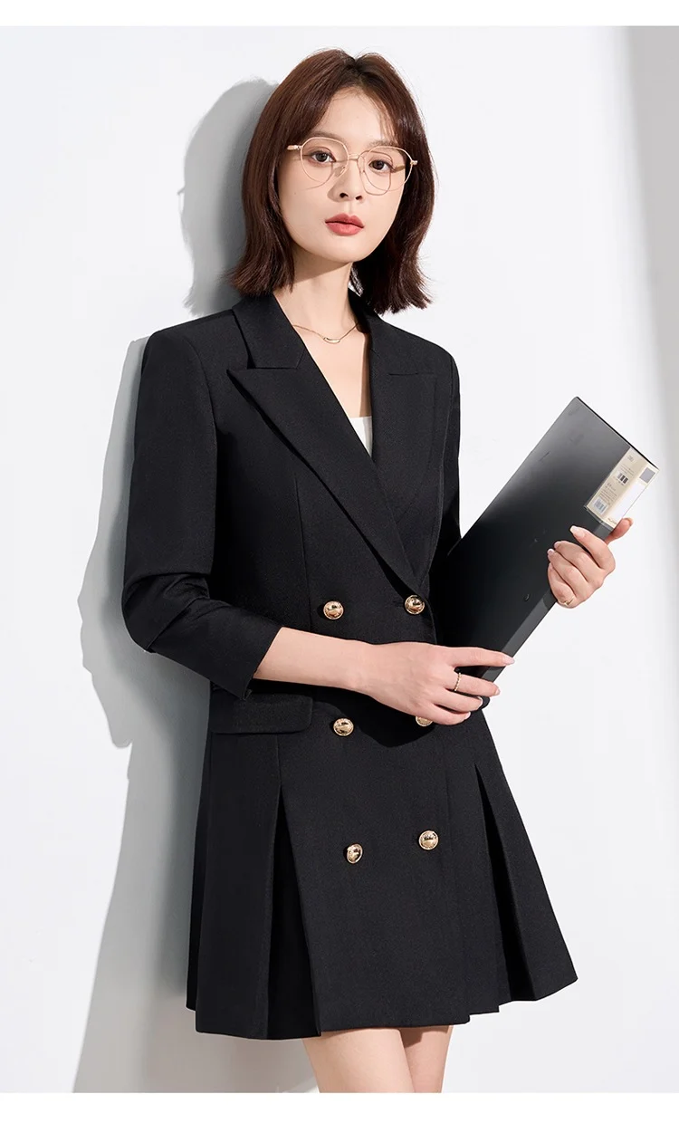 French Hepburn Style Small Black Dress High Sense High Cold Royal Sister Fried Street Small Fragrance Style Pleated Professional Suit dress Summer