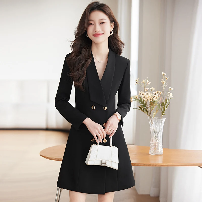 French Hepburn Style Small Black Dress High Sense High Cold Royal Sister Fried Street Small Fragrance Style Pleated Professional Suit dress Summer