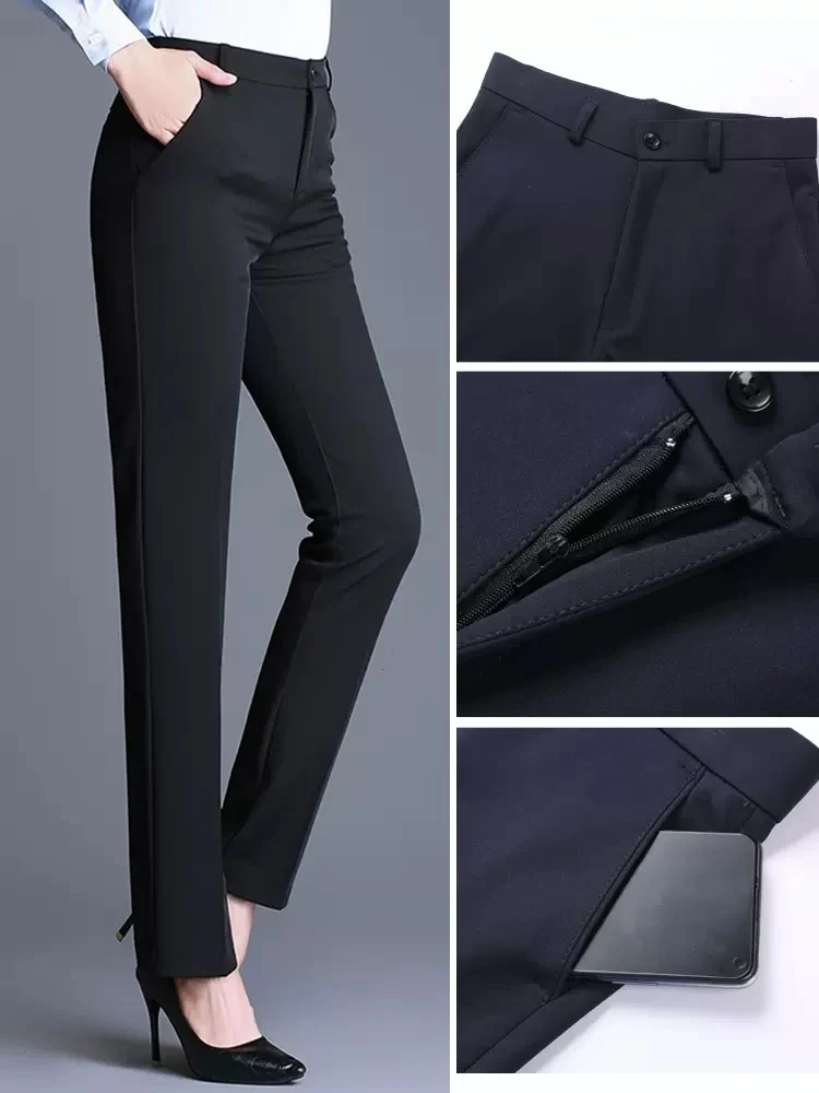 Trousers Women's Black Work Professional Straight-Leg Women's Pants High Waist Work Dress Pants Slim Look Suit Pants Draped Pants
