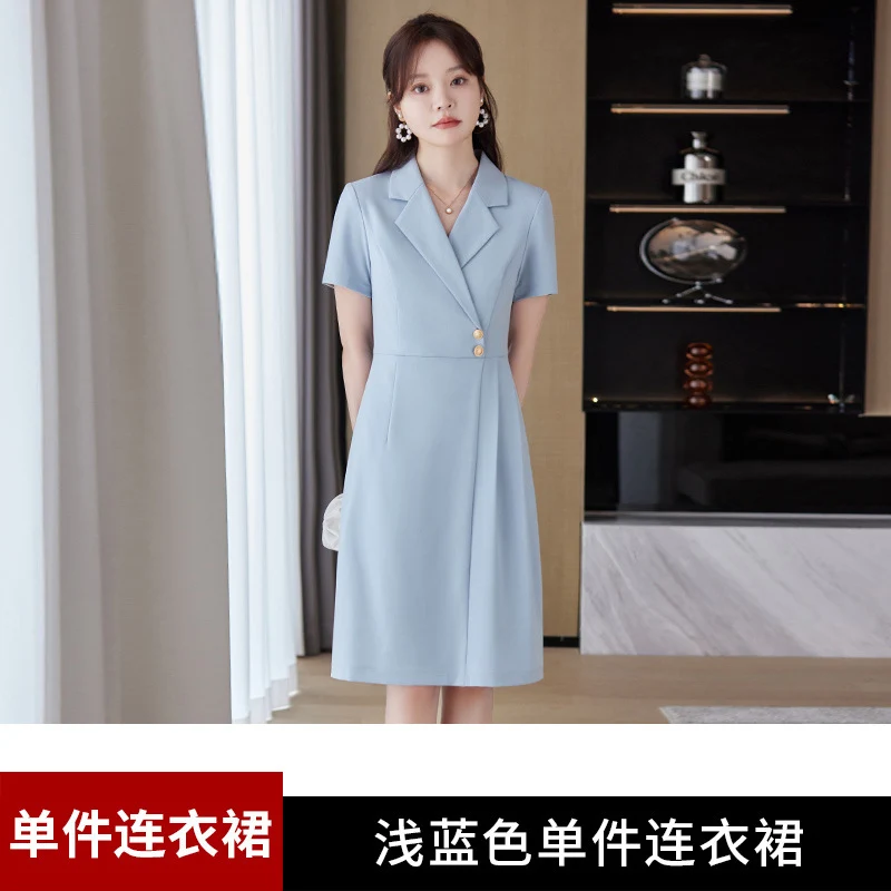 [Elegant Long Skirt] V-neck Short-sleeved dress High-end Work Clothes Mid-length Skirt Spring and Summer Business Wear Uniform