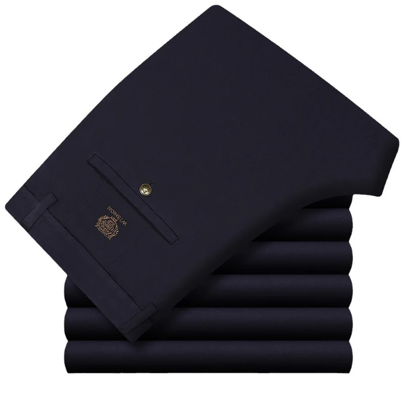 Wholesale Tiger Head Embroidered Stretch Pants Men's Casual Long Pants Men's Black Thin Straight Business Dress Pants