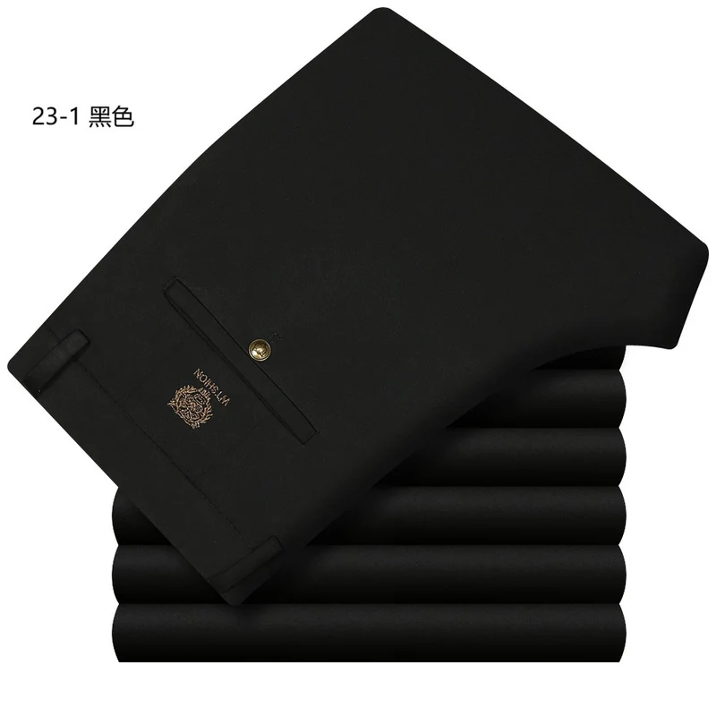 Wholesale Tiger Head Embroidered Stretch Pants Men's Casual Long Pants Men's Black Thin Straight Business Dress Pants
